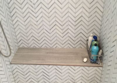 Shower tile and bench.